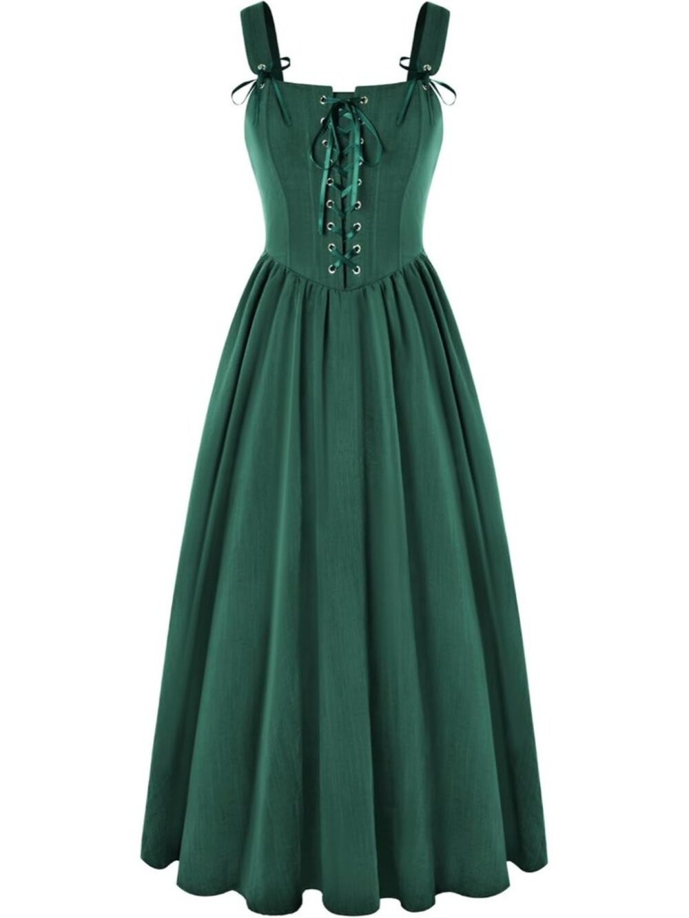 Women's Green Cottage Core Long Sleeveless Lace Up Imported Costume Dress